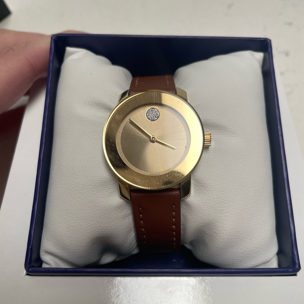 Movado BOLD Gold and Brown Leather Classic Women Watch
